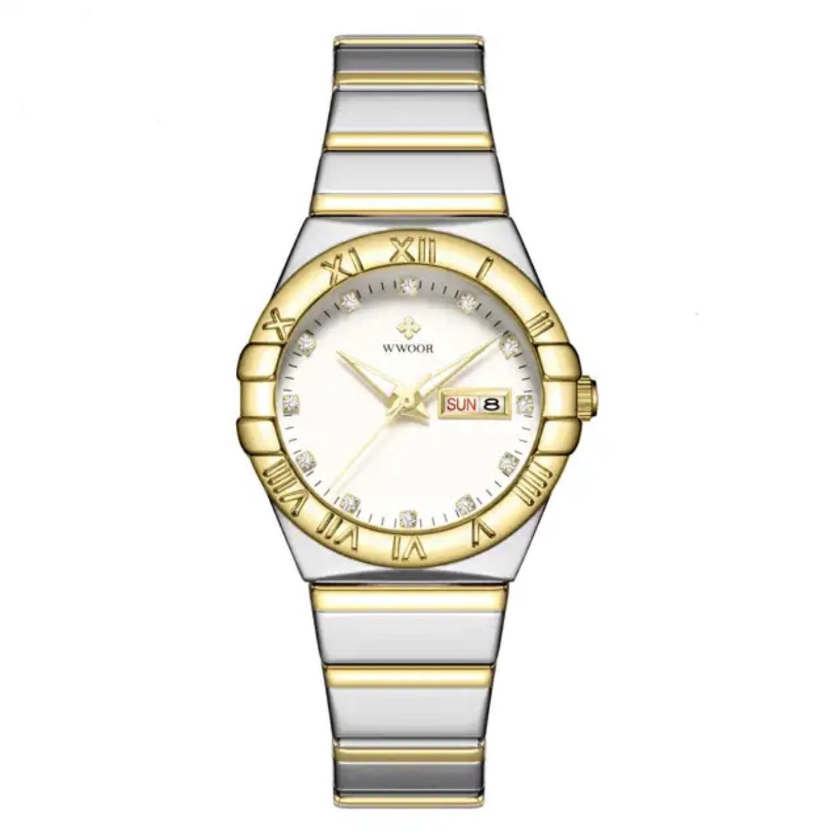 Borasi Majestueus Horloge | ZilverGoudWit | 30 M Waterproof| 5 Kleuren | Dag en Datum Aanduiding | Dames Horloges | Cadeau Voor Haar | Cadeau Voor Moeder | Moederdag Cadeau | Cadeau voor Dames