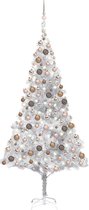 The Living Store Kunstkerstboom - Glanzend zilver - 210 cm hoog - Met LED-verlichting - Inclusief kerstballen en piek