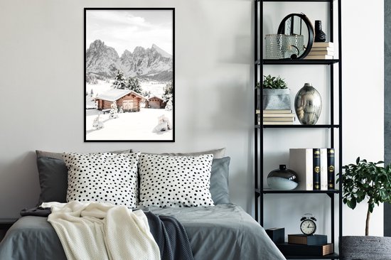 Cadre photo avec affiche 80x120 cm - Paysage d'hiver - Photo dans cadre - Décoration murale rurale - Décoration neige - Affiche murale cadre photo - Posters dans cadres photo - Système d'accrochage cadre en bois - Cadre photo - cadre affiche bois