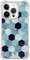 Casimoda® hoesje - Geschikt voor iPhone 14 Pro - Blue Cubes - Shockproof case - Extra sterk - Siliconen/TPU - Blauw, Transparant