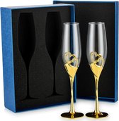 Set de 2 Glas à Champagne créatifs avec boîte-cadeau, Flûtes à Champagne en forme de cœur en cristal de mariage, verres à flûte à griller avec Decor de cœurs bordés de strass pour Fête d'anniversaire de mariage
