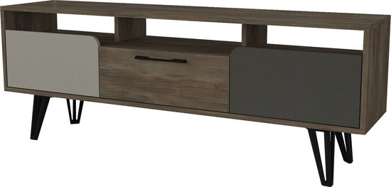 Emob- TV Meubel TV-meubel Tera Home | 100% Melamine Laag | 18mm Dikte | Metalen Poten | Breedte, 55 Hoogte | Grijs Antraciet Noten - 150cm - Bruin