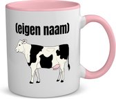 Akyol - koe met eigen naam koffiemok - theemok - roze - Koe - boeren/koeien liefhebbers - mok met eigen naam - iemand die houdt van koeien - verjaardag - cadeau - kado - geschenk - 350 ML inhoud