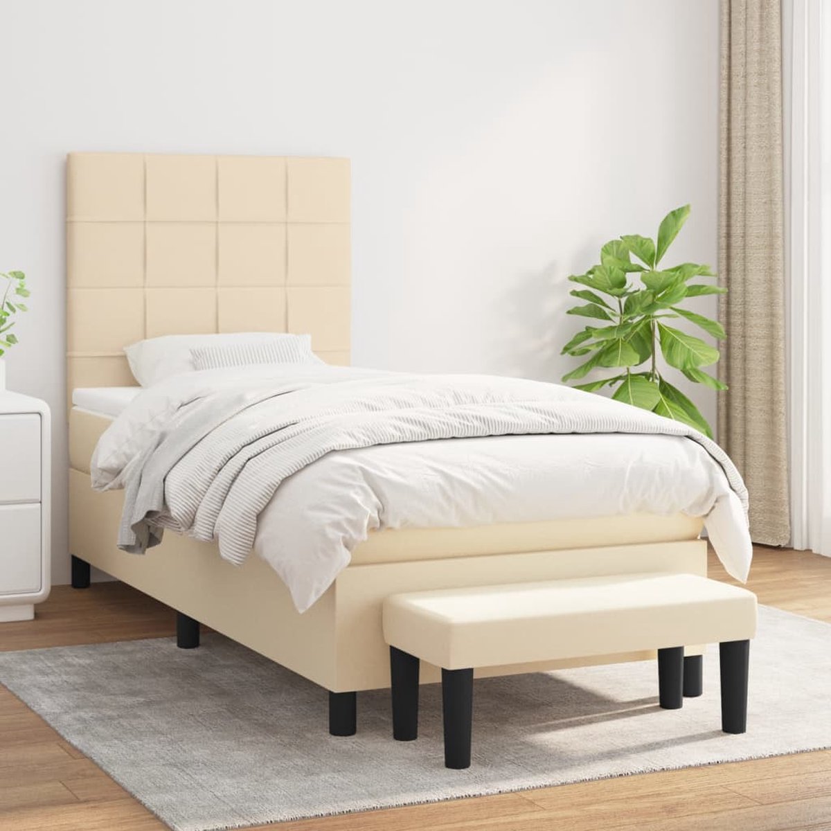 vidaXL - Boxspring - met - matras - stof - crèmekleurig - 80x200 - cm