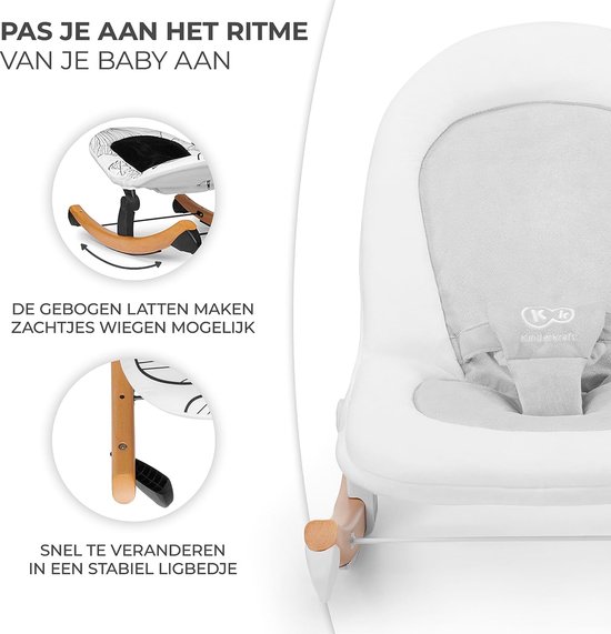 schommelstoel van hout, lichtgewicht, met liggende positie, verstelbare veiligheidsgordel, bedekt met zacht pluche, met INTERTEK-veiligheidscertificaat, wit van Merkloos — afbeelding 4