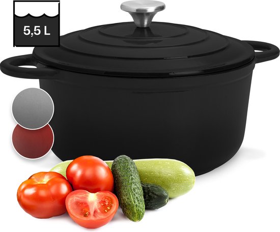 ToCi geëmailleerde gietijzeren braadpan met deksel 33cm, 5 ToCi geëmailleerde gietijzeren braadpan met deksel 33cm, 5