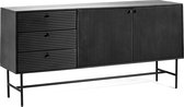 Black Piano - Buffet - 160 cm - noir - manguier - 2 portes - 3 tiroirs - pieds acier
