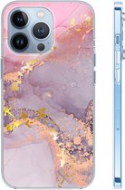 Hoozey - Hoesje geschikt voor Apple iPhone 15 - Watercolor print - Paars / Roze