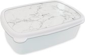Broodtrommel Wit - Lunchbox - Brooddoos - Marmer - Wit - Grijs - Luxe - Marmerlook - Structuur - 18x12x6 cm - Volwassenen