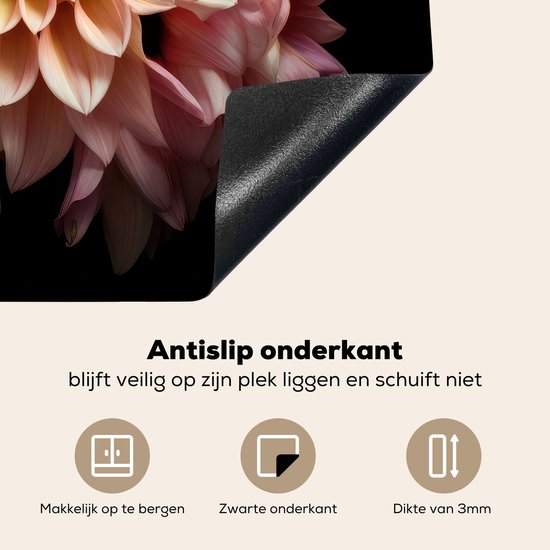 KitchenYeah® Inductie beschermer 59x52 cm - Dahlia - Bloemen - Roze - Zwart - Botanisch - Kookplaataccessoires - Afdekplaat voor kookplaat - Inductiebeschermer - Inductiemat - Inductieplaat mat