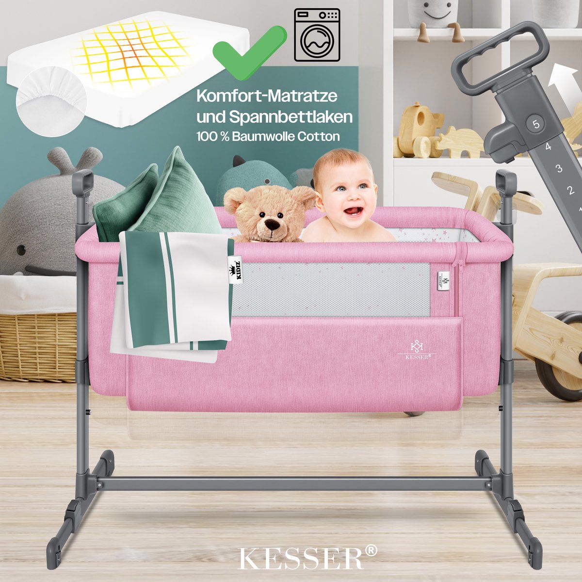 KINDERKRAFT Neste UP Lit bébé cododo, Lit Bebe avec Matelas de la