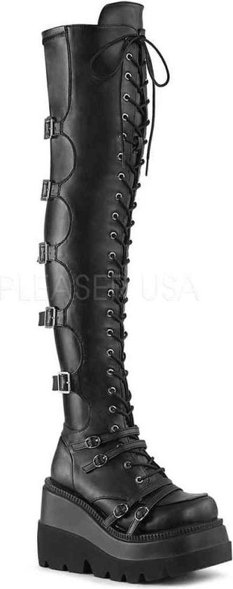 Demonia Overknee Laarzen -41 Shoes- SHAKER-350 Zwart