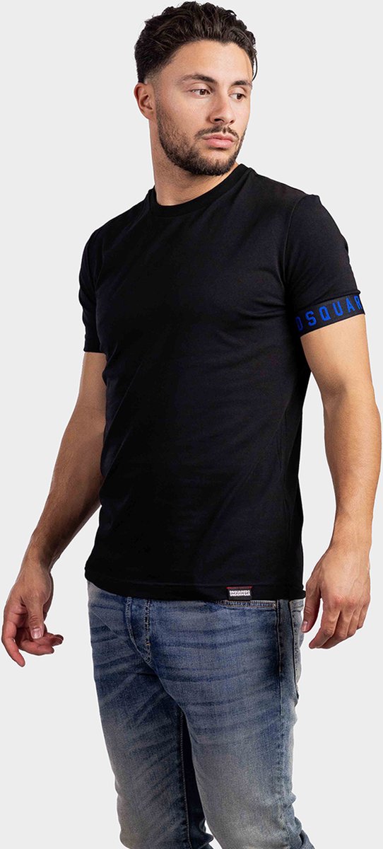 Dsquared2 Tape Logo T-Shirt Heren Zwart/Blauw - Maat: M