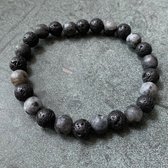 Armband - natuursteen - lava - mat zwarte labradoriet - 8 mm 20,5 cm