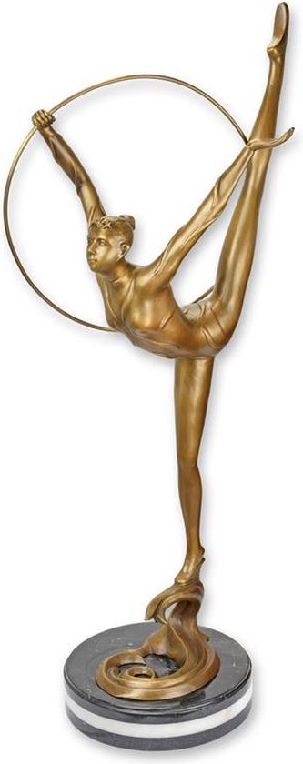 Brons beeld - Ballerina met hoepel - sculptuur - 90 cm hoog