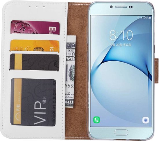 Étui portefeuille pour téléphone Bookcase pour Samsung Galaxy A5 2016 - Étui portefeuille pour cartes bancaires - Simili cuir - Support en Siliconen - Fermeture magnétique - Wit - Bibliothèque - Couverture de livre - Étui de livre - Étui de livre