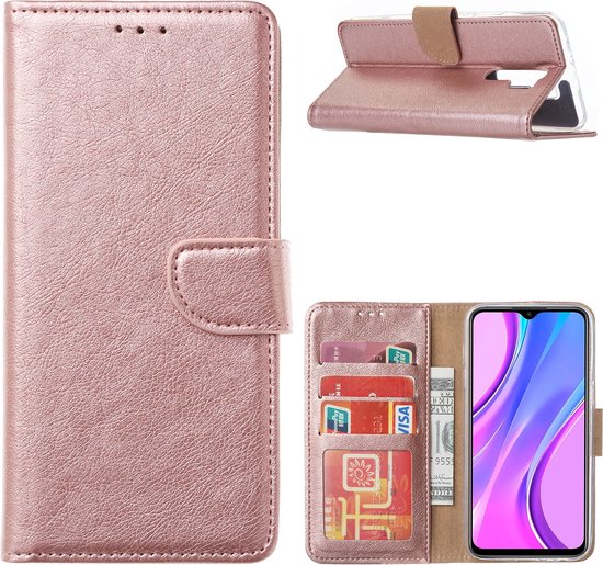 Étui de basse de luxe adapté pour Xiaomi Redmi 9 - Étui de livre avec fentes pour cartes - Étui de téléphone portable Rose Gold - étui de téléphone - étuis de téléphone