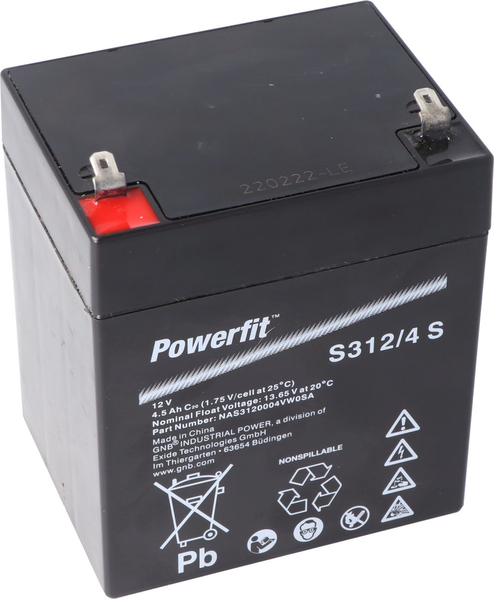 Exide Powerfit S312 / 4S loodbatterij, aansluiting 4,8 mm