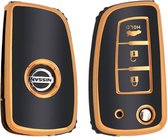 Autosleutel hoesje - TPU Sleutelhoesje - Sleutelcover - Autosleutelhoes - Geschikt voor Nissan -zw-goud- B3B - Auto Sleutel Accessoires gadgets - Kado Cadeau man - vrouw