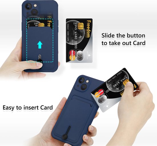 Coverzs adapté pour Apple iPhone 13 Pro Max porte-cartes avec curseur - bleu