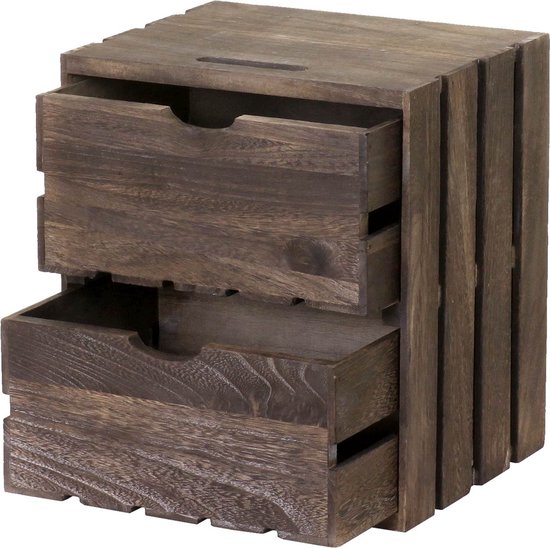Ladekast MCW-C62, houten ladekast, shabby-look vintage, 2 laden 36x32x26cm ~ bruin