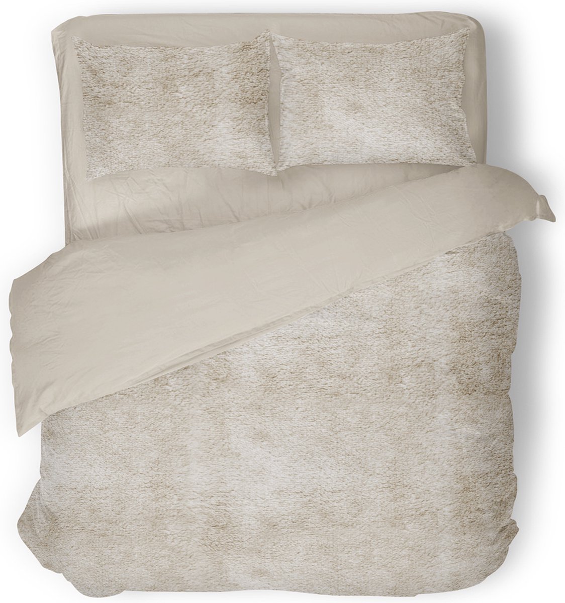 Eleganzzz Dekbedovertrek Flanel Fleece - Beige - Dekbedovertrek 200x200/220cm - 100% flanel fleece - Tweepersoons dekbedovertrekken - 200x220cm - Fluffy Dekbedovertrek