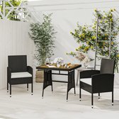 The Living Store Tuinset - naam - Tafel en 2 stoelen - Zwart - Afmetingen tafel- 70 x 70 x 72 cm - Afmetingen stoel- 52 x 56 x 88 cm - Kussens inbegrepen
