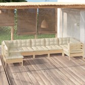 The Living Store Loungeset - Grenenhout - Modulair - 63.5x63.5x62.5 cm - Crème kussen