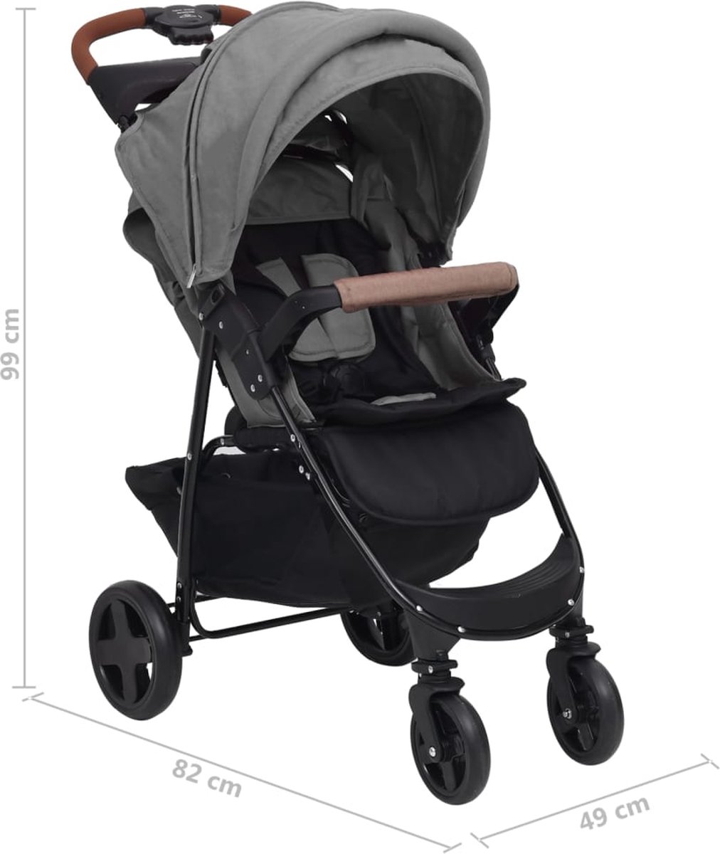 vidaXL - Kinderwagen - 2-in-1 - staal - lichtgrijs - afbeelding 3