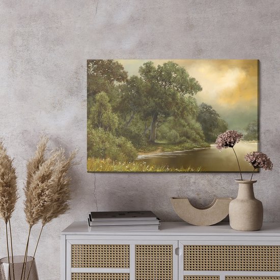 Painting King - Tableau sur toile Paysage forestier avec une rivière - 40 x 30 cm