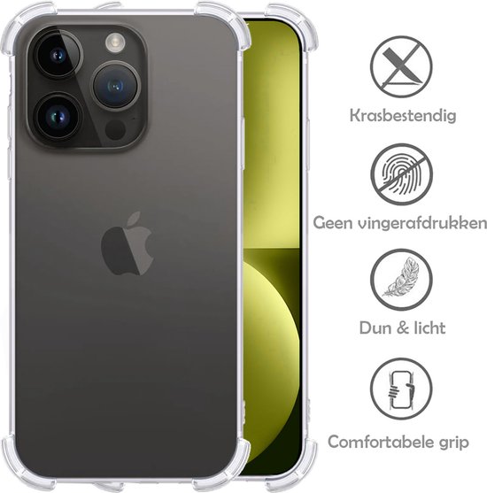 Transparante siliconen hoes met verstevigde hoeken voor iPhone 15 Pro. Krasbestendig, geen vingerafdrukken, dun & licht.