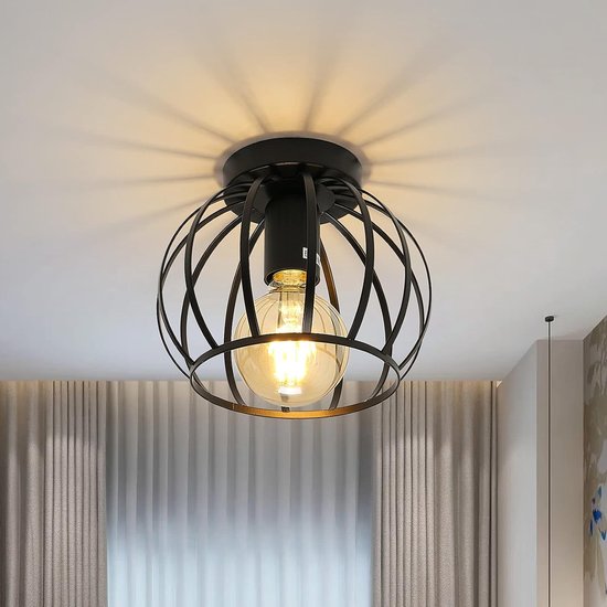 Vintage plafondlamp, semi-ondergebracht zwart plafondlicht, metalen kooi plafondlampen