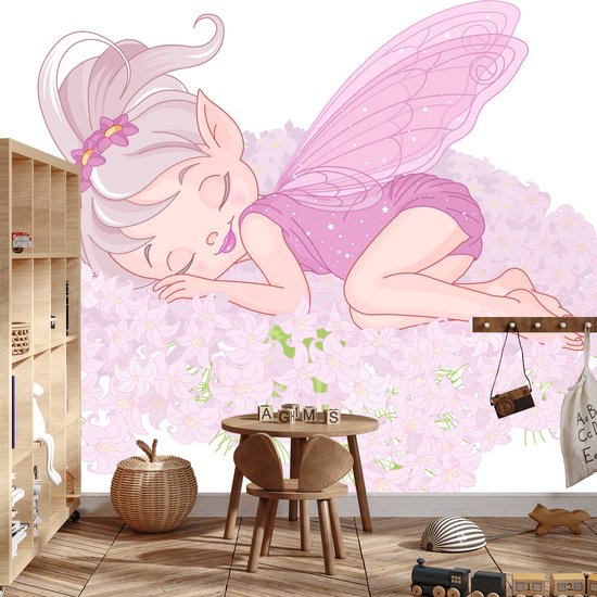 Papier peint photo Fée endormie sur des Fleurs - Papier peint non tissé - 312 x 219 cm