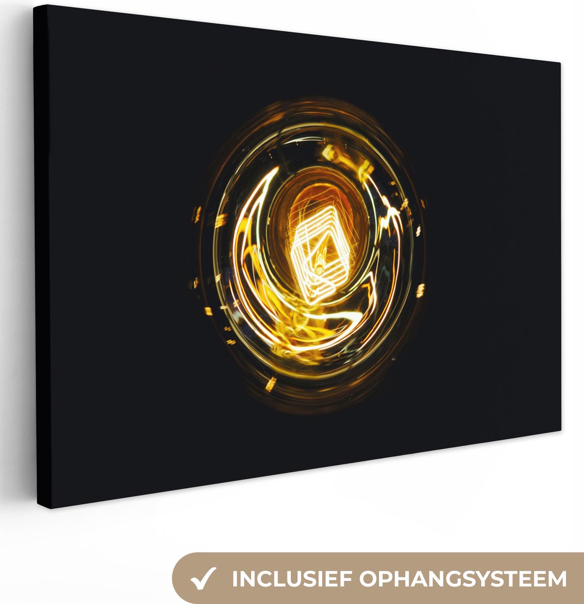 Canvas schilderij 180x120 cm - Wanddecoratie Gloeilamp - Goud - Zwart - Luxe - Muurdecorat