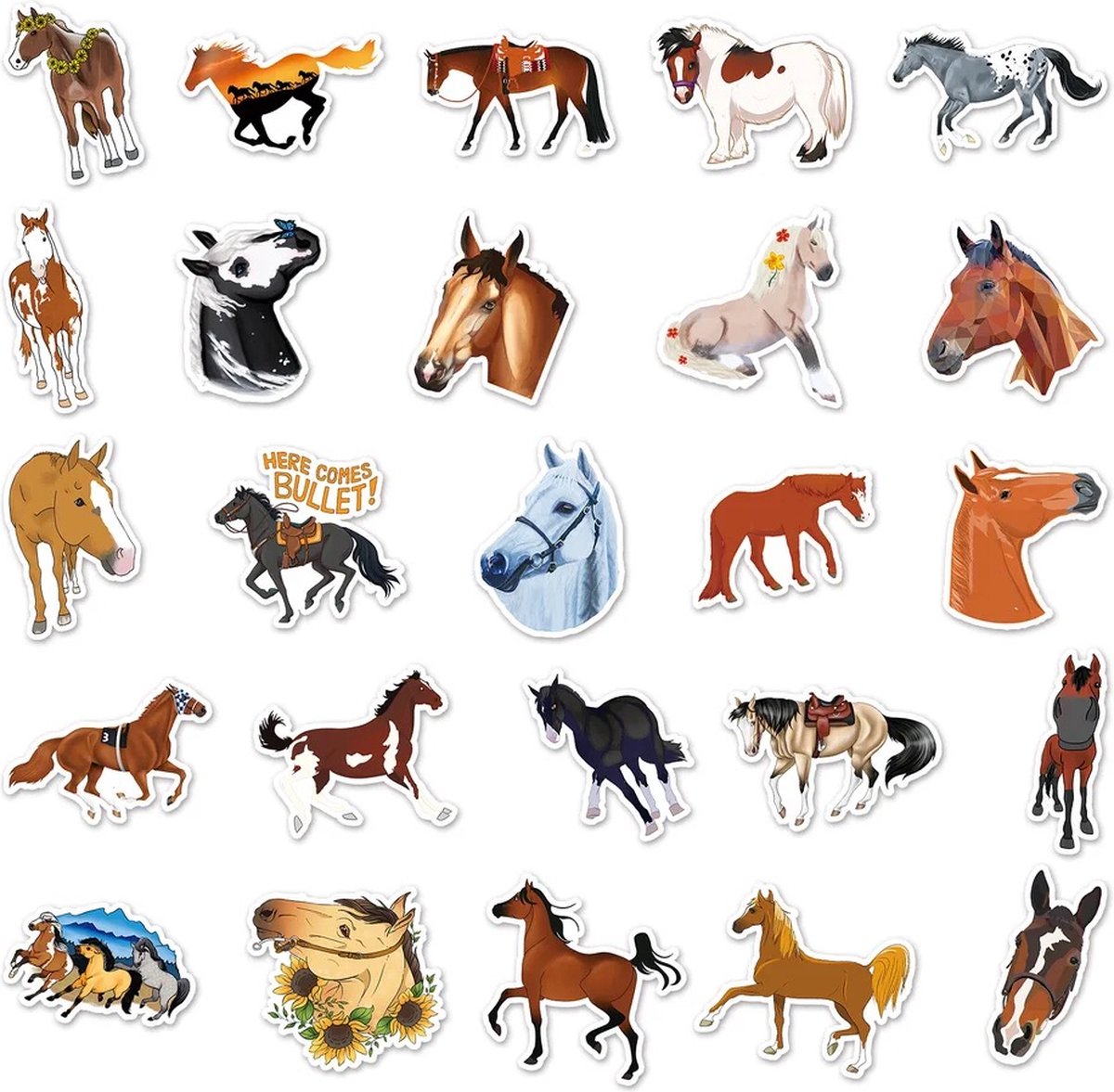 Paarden Stickers 50 Stuks | Dieren Stickers | Horses | Stickers voor Meiden | Laptop Stickers | Stickers Kinderen en Volwassenen | Stickervellen | Plakstickers | Koffer Stickers | Stickers Bullet Journal en Planner — afbeelding 2