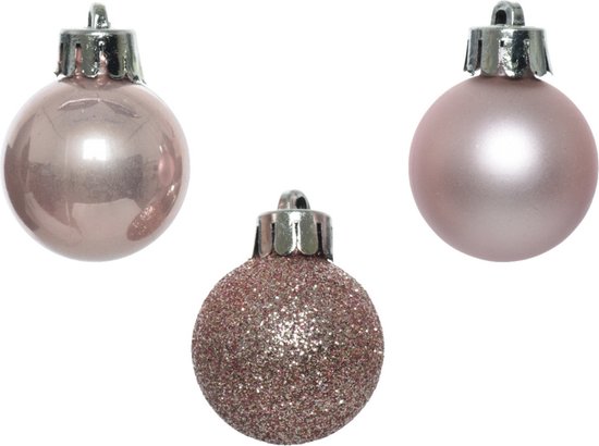Boules de Noël - synthétiques - 30x pièces - rose clair - 3 et 4 cm