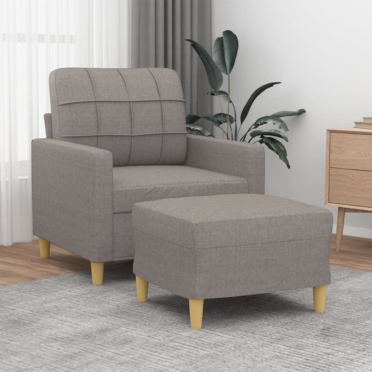 vidaXL Fauteuil - met - voetenbank - 60 - cm - stof - taupe