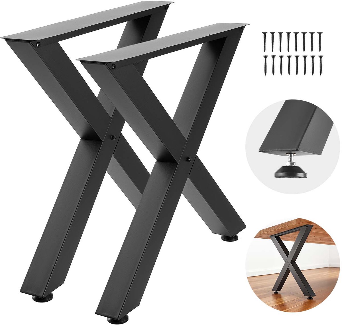 Vevor Tafelpoten, Set van 2, 790x750 mm, X-Vormige Tafelvoet, Draagvermogen 1000 Kg, Tafelpoten van Koolstofstaal, Meubelvoeten, Tafelonderstel, Tafelpoten voor Bureaus, Salontafels, Eettafels, Zwart