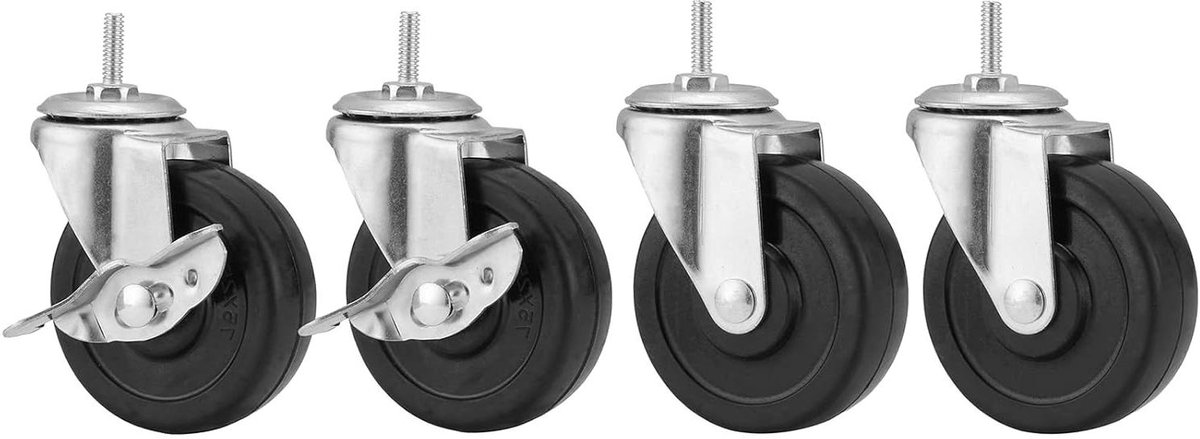 Wielen voor Rekken - Plankwielen Zwenkwielen - Rekken Verplaatsen - Met Rem - 3 Inch Diameter - Multi