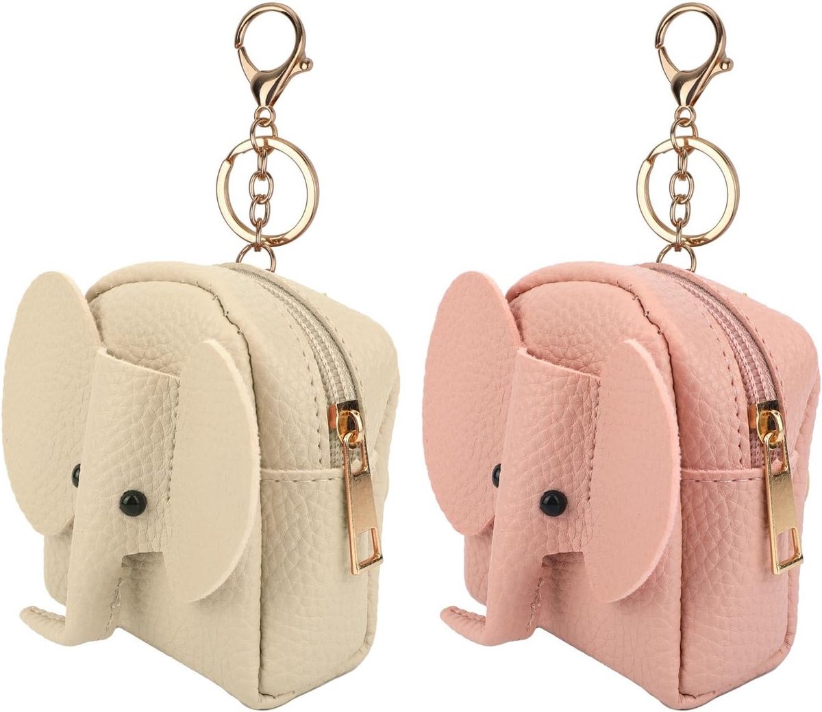 Schattige Mini Rugzak Sleutelhangers, Olifant Ontwerp PU Leren Muntportemonnee voor Vrouwen, Ideaal voor Sleutels, Lipstick en Kaarten, Roze en Beige