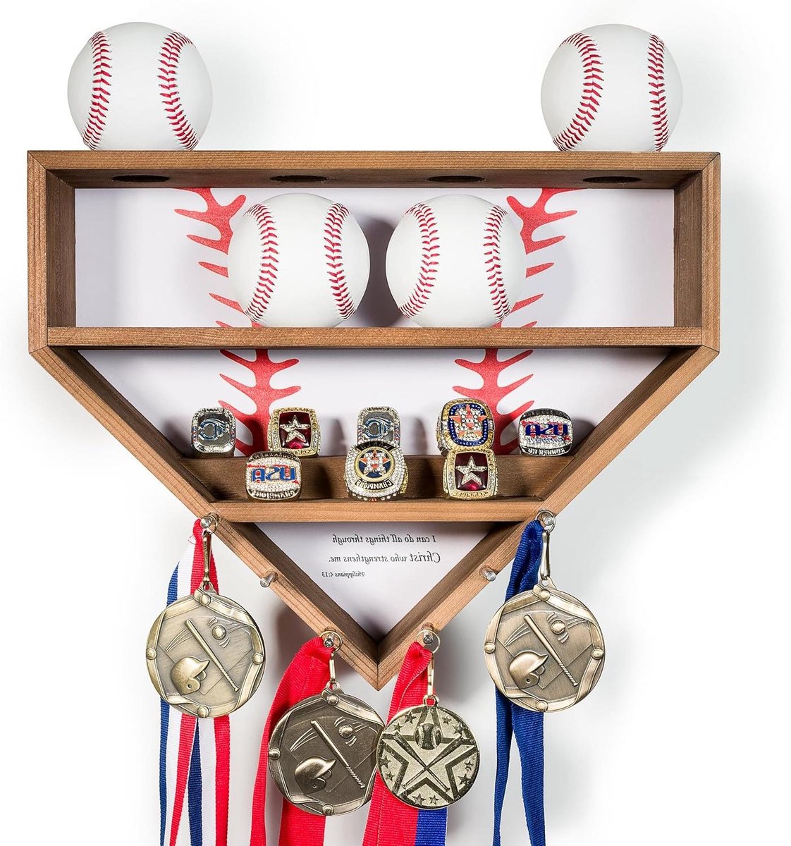 Baseball Vitrine - Honkbal Displaykast - Verzamelingen Tonen - Met Medaille Hangers - Voor 8 Ballen - Donker Hout