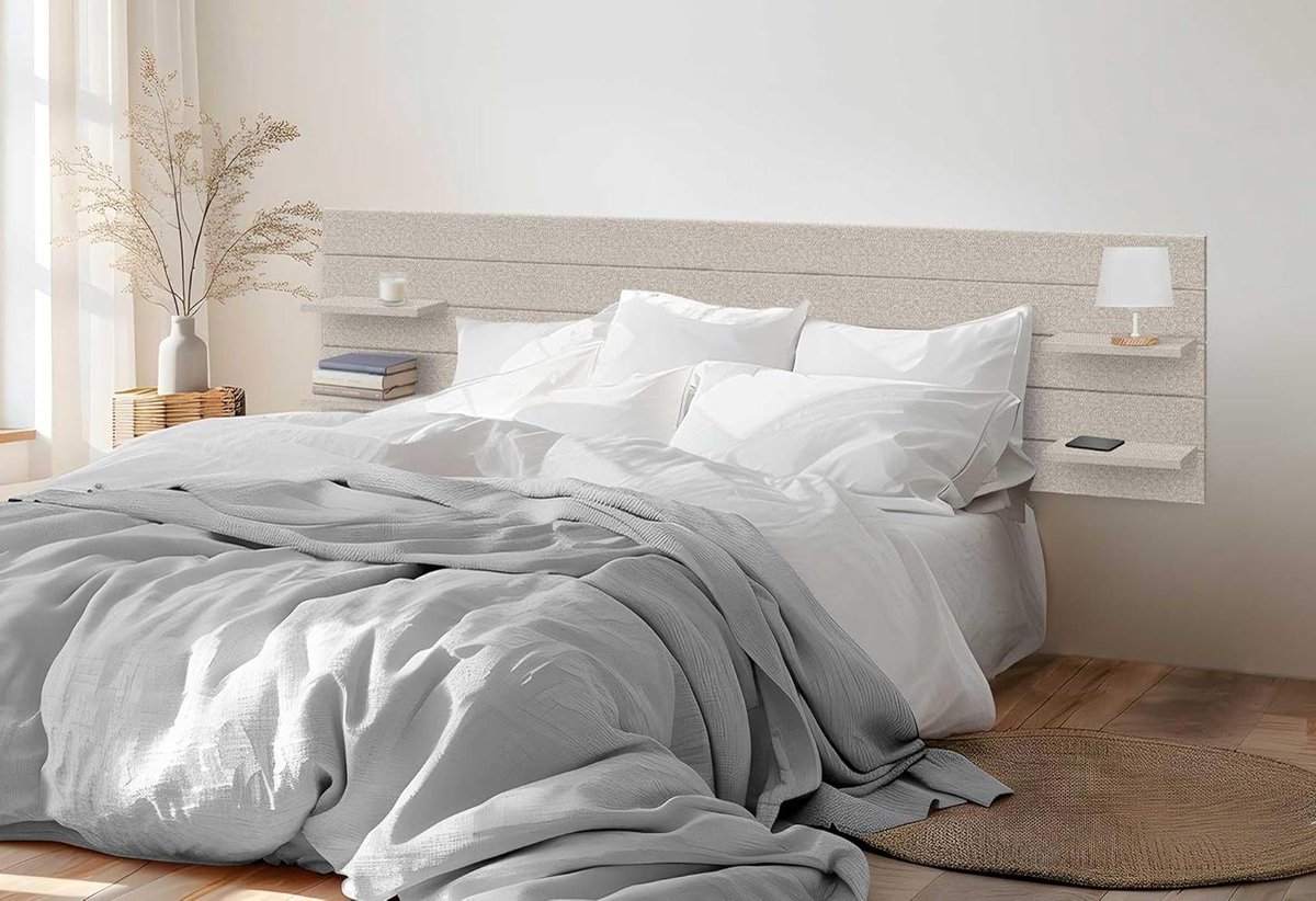 Hoofdeinde met Nachtkastje - Bedombouw Houten Plank - Slaapkamer Decoratie - Gerecycled MDF Pallet Stijl - Bed 200cm - Beige Visgraat