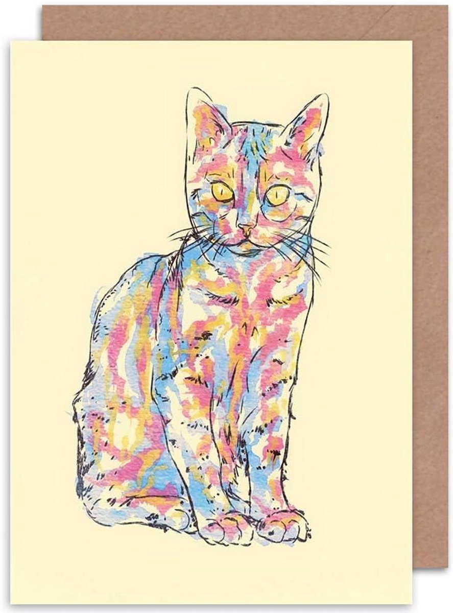 Wenskaart Kat Kitten - Dierenkaart Babykaart - Persoonlijke Boodschap Schrijven - Gedrukt op 280 g/m² Karton