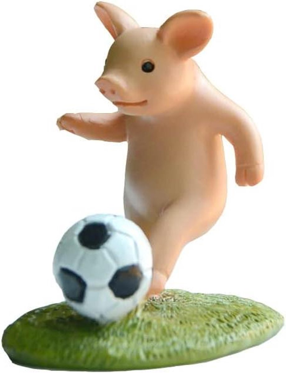 Miniatuur Varken Figuren - Voetbal Varken Beeldje - Tuin Decoratie - Voetbal Spelend Ontwerp - 5.5x4x6cm - Multicolor