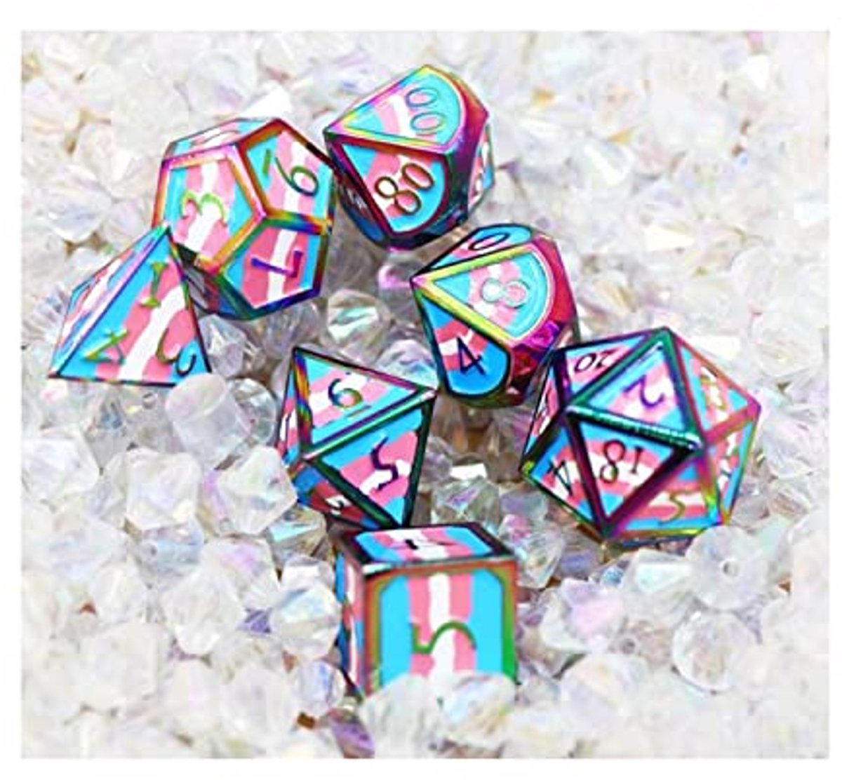 Foam Brain Games metalen dobbelstenen transgender pride vlag - RPG set.