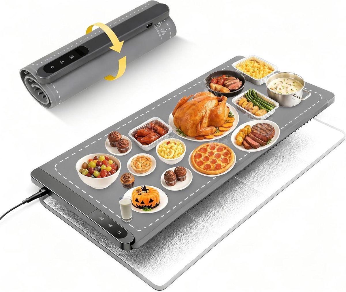 Verwarmingsmat Eten - Warmhoudplaat Buffet - Maaltijden Warm Houden - Extra Groot Oppervlak - 109 x 40cm - Grijs