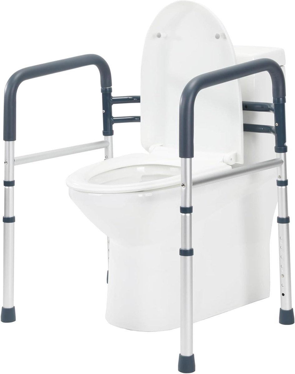 Toiletveiligheidsrails - Badkamerhandgrepen - Onafhankelijk Toiletgebruik - Verstelbaar & Opvouwbaar - Tot 160 kg - Blauw