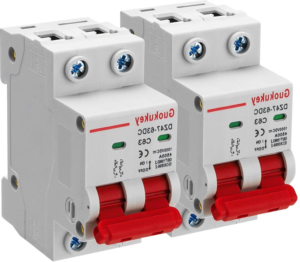 Zekeringsautomaat DC - Stroomonderbreker PV - Zonne-energie Beveiligen - 2-polig 1000V - 63A - Grijs