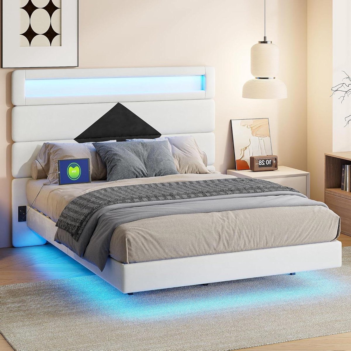 Bedframe met LED - Platformbed Luxe bed - Ontspannen slapen - Verborgen bedpoten - 140x190 cm - Zwart