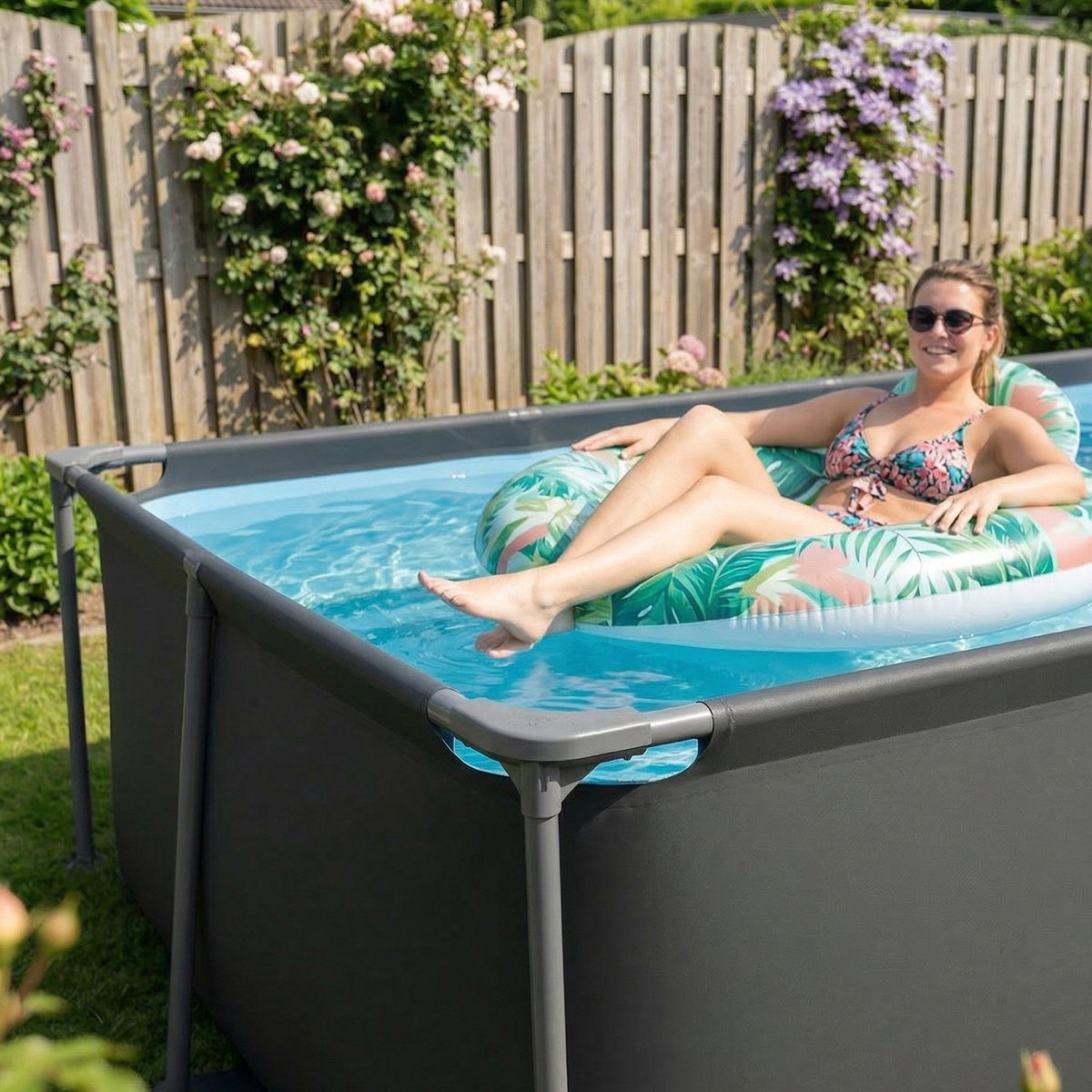 VirtuFit Rechthoekig Zwembad 260 x 180 x 66 cm - Incl. Filterpomp - Opzetzwembad - Duurzaam & Veilig Stalen Frame - Antraciet — afbeelding 2